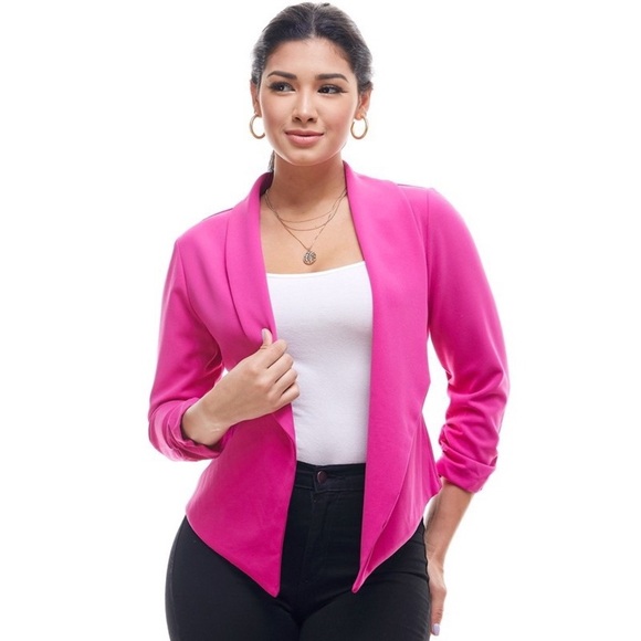 Magenta Curvy Lightweight Open Front Blazer - Picture 1 of 7